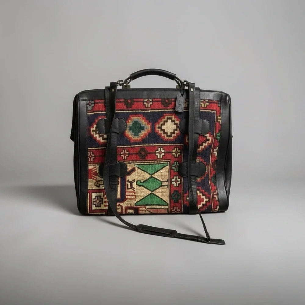 Kilim Arts Vintage Turkish Kilim Leather Bag, Handmade in Istanbul, Never Used